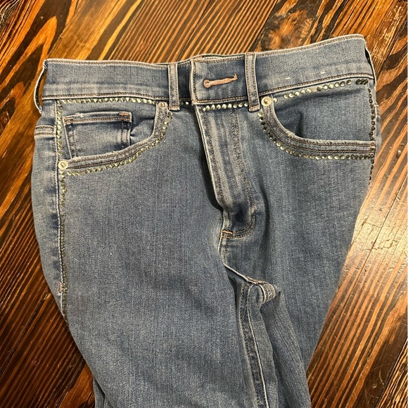 Express Embellished rhinestone Stylish Blue Denim Jeans - Picture 2 of 3